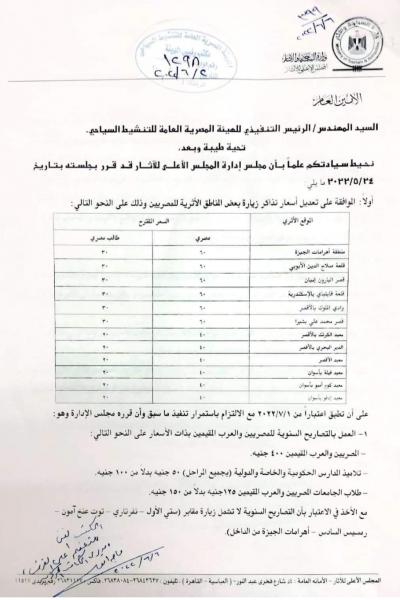 اسعار تذاكر المناطق الأثرية 